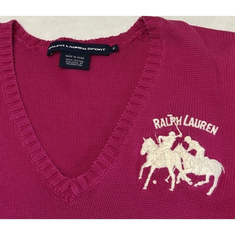 Women's Ralph Lauren V-Neck Sweater Embroidered Crest Sz Medium/small - Picture 8 of 10